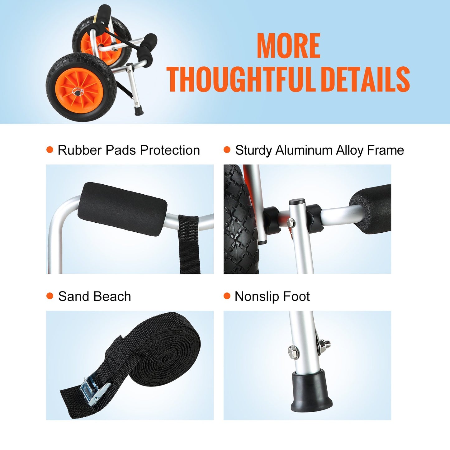 Hochleistungs-Kajakwagen, 250 Pfund Tragkraft, faltbarer Kanu-Trolleywagen mit 10-Zoll-Vollreifen, rutschfesten Stützfüßen und Zurrgurten, für Kajaks, Kanus, Paddleboards, Schwimmmatten, Jon-Boote