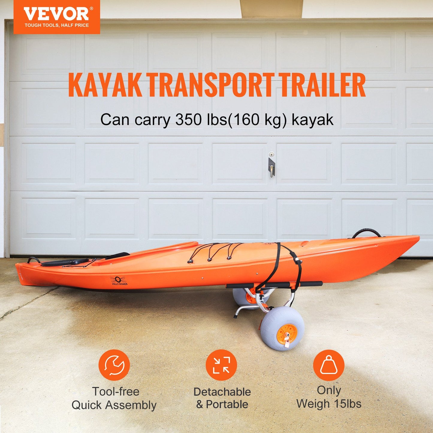 Heavy Duty Kayak Cart, Foldable Canoe Trolley Cart with 12'' Tires, Adjustable Width 6.69"-17.32",350 Lb Weight Capacity Kayak Trolley for Kayaks Canoes Paddleboards Float Mats Jon Boats