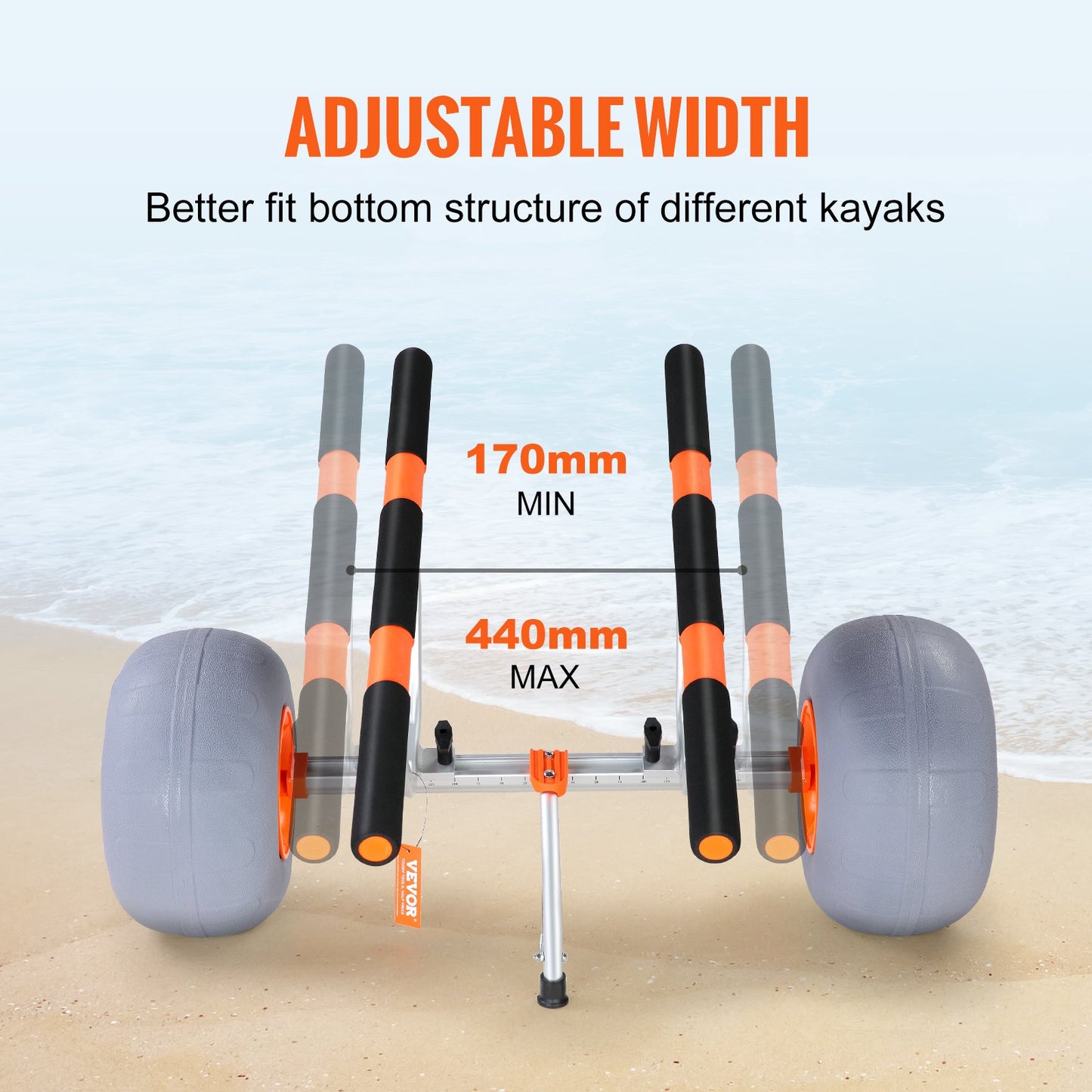 Heavy Duty Kayak Cart, Foldable Canoe Trolley Cart with 12'' Tires, Adjustable Width 6.69"-17.32",350 Lb Weight Capacity Kayak Trolley for Kayaks Canoes Paddleboards Float Mats Jon Boats