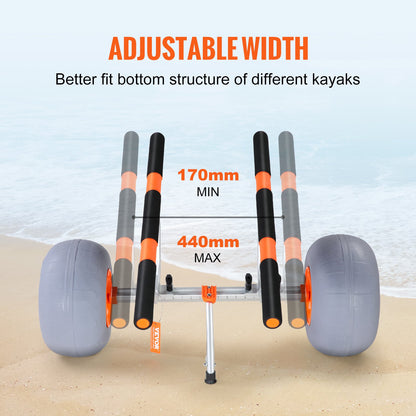 Heavy Duty Kayak Cart, Foldable Canoe Trolley Cart with 12'' Tires, Adjustable Width 6.69"-17.32",350 Lb Weight Capacity Kayak Trolley for Kayaks Canoes Paddleboards Float Mats Jon Boats