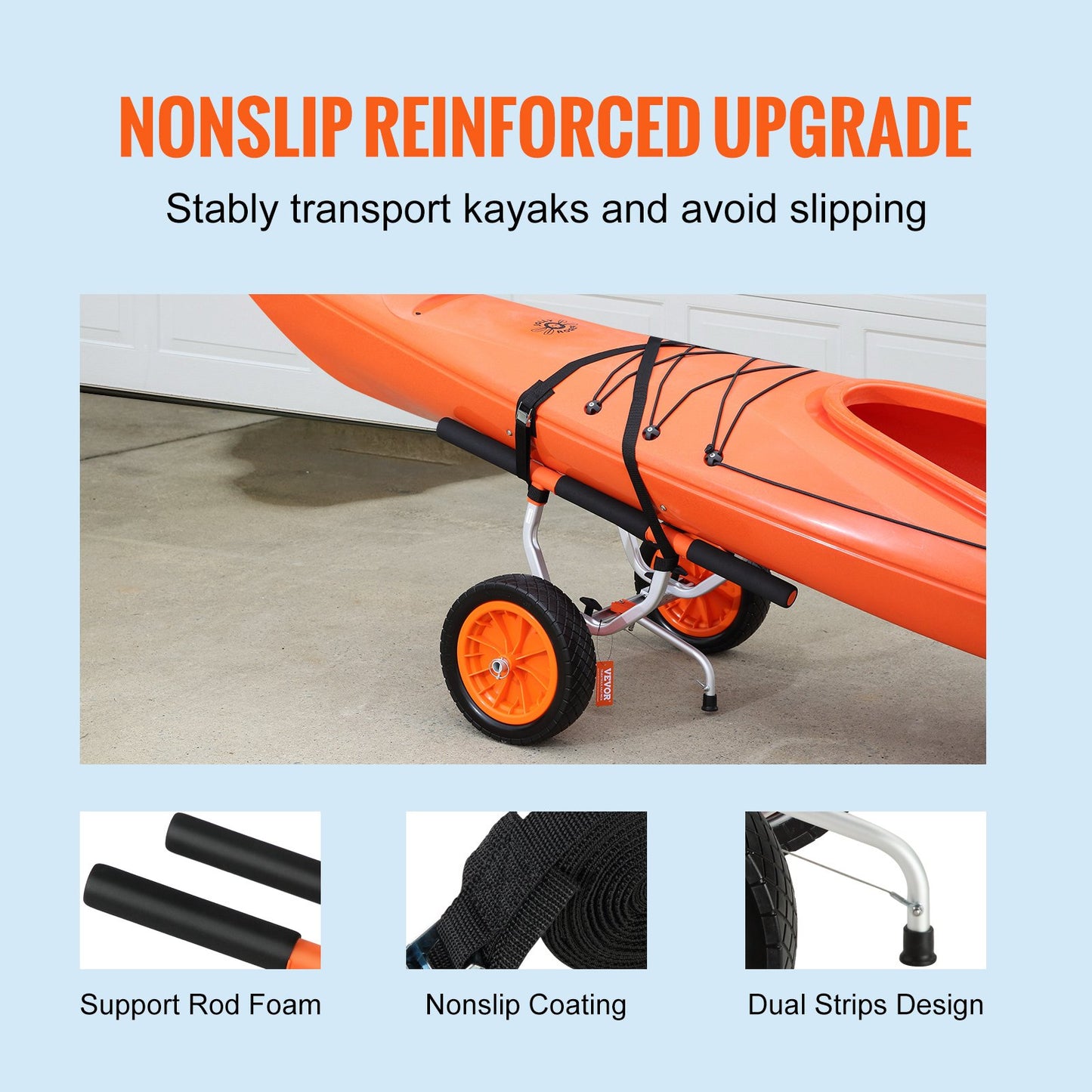 Heavy Duty Kayak Cart, 450lbs Load Capacity, Detachable Canoe Trolley Cart with 12'' Solid Tires, Adjustable Width & Nonslip Support Foot, for Kayaks Canoes Paddleboards Float Mats Jon Boats