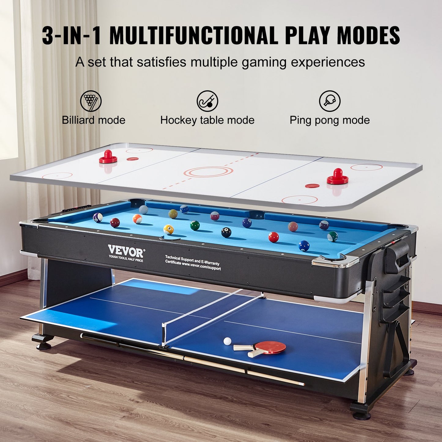 3-in-1 Rotierenden Swivel Multi Spiel Tisch Air Hockey Billard Tischtennis