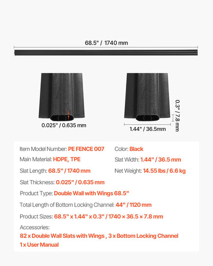 Maschendrahtzaun-Sichtschutzlamellen, Doppelwand mit Flügeln für 6' hohen Zaun