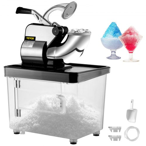 110V Commercial Ice Crusher 440LBS/H, ETL Approved 300W Electric Snow Cone Machine with Dual Blades, Stainless Steel Shaved Ice Machine with Safety On/Off Switch for Family, Restaurants, Bars