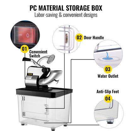 110V Commercial Ice Crusher 440LBS/H, ETL Approved 300W Electric Snow Cone Machine with Dual Blades, Stainless Steel Shaved Ice Machine with Safety On/Off Switch for Family, Restaurants, Bars