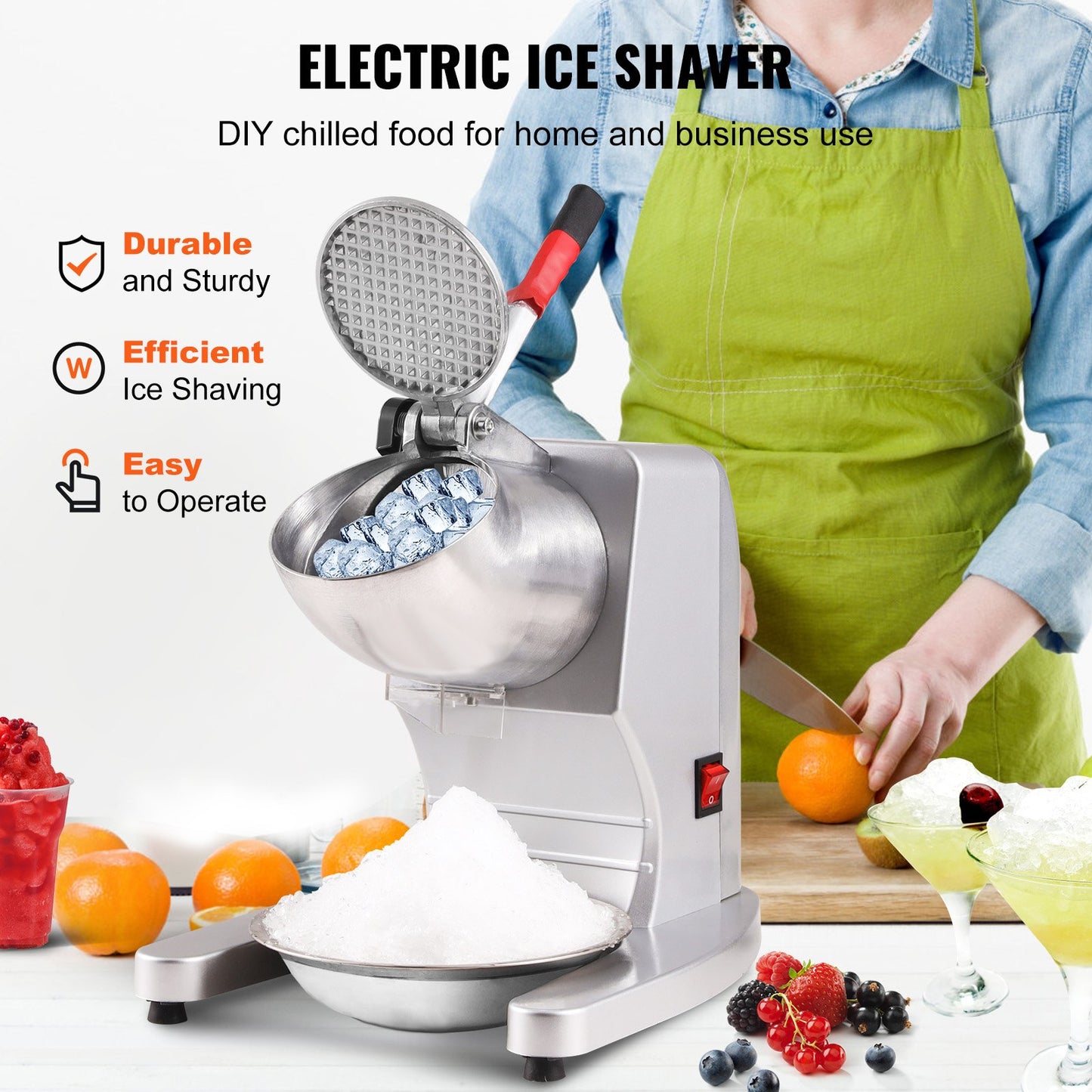 Electric Ice Crusher Machine 220LBS/Hr Snow Cone Maker Shaved Ice 300W
