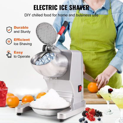 Electric Ice Crusher Machine 220LBS/Hr Snow Cone Maker Shaved Ice 300W