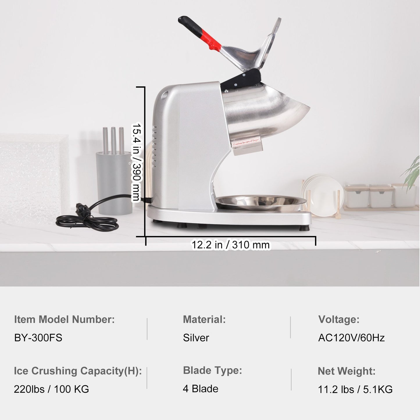 Electric Ice Crusher Machine 220LBS/Hr Snow Cone Maker Shaved Ice 300W