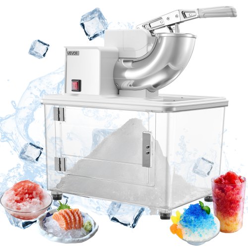 Commercial Ice Crusher 661LBS/H, 350W Electric Snow Cone Machine with 4 Blades, 1400RPM Stainless Steel Shaved Ice Machine with 11 Gal Crushed-Ice Box, for Family Restaurants Bars, White