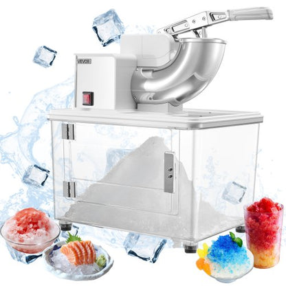 Commercial Ice Crusher 661LBS/H, 350W Electric Snow Cone Machine with 4 Blades, 1400RPM Stainless Steel Shaved Ice Machine with 11 Gal Crushed-Ice Box, for Family Restaurants Bars, White