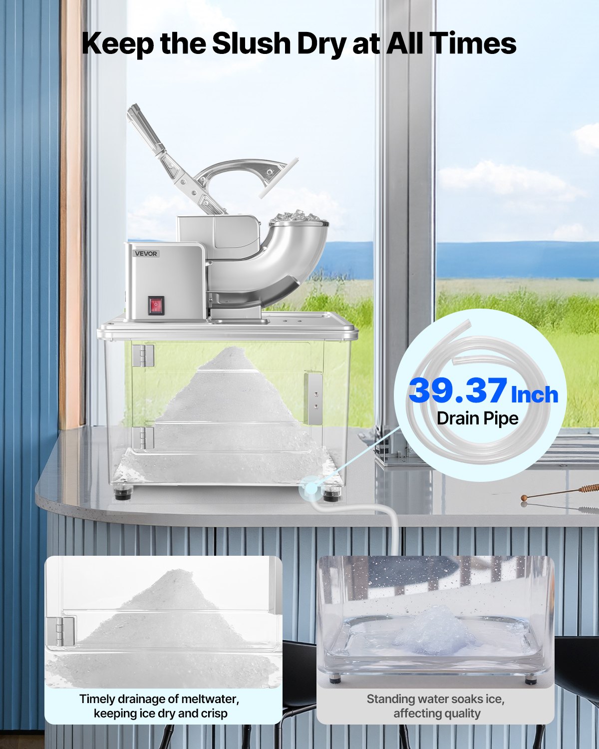 Commercial Ice Crusher 661LBS/H, 350W Electric Snow Cone Machine with 4 Blades, 1400RPM Stainless Steel Shaved Ice Machine with 11 Gal Crushed-Ice Box, for Family Restaurants Bars, White