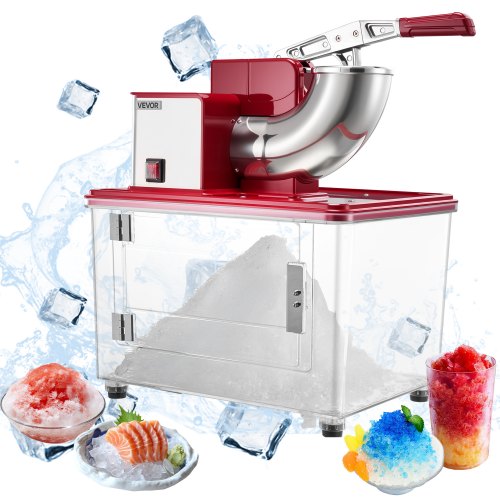 Commercial Ice Crusher 661LBS/H, 350W Electric Snow Cone Machine with 4 Blades, 2000RPM Stainless Steel Shaved Ice Machine with 11 Gal Crushed-Ice Box, for Family Restaurants Bars, Red