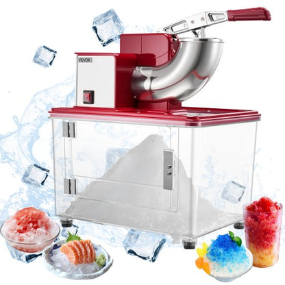 Commercial Ice Crusher 661LBS/H, 350W Electric Snow Cone Machine with 4 Blades, 2000RPM Stainless Steel Shaved Ice Machine with 11 Gal Crushed-Ice Box, for Family Restaurants Bars, Red
