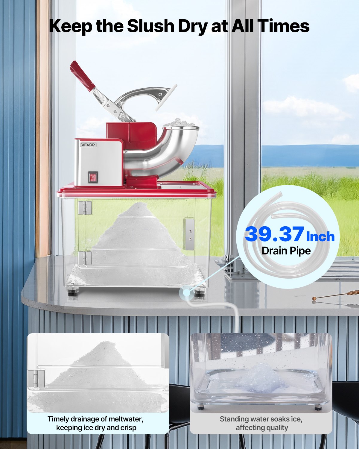 Commercial Ice Crusher 661LBS/H, 350W Electric Snow Cone Machine with 4 Blades, 2000RPM Stainless Steel Shaved Ice Machine with 11 Gal Crushed-Ice Box, for Family Restaurants Bars, Red