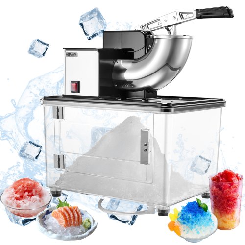 Commercial Ice Crusher 661LBS/H, 350W Electric Snow Cone Machine with 4 Blades, 2000RPM Stainless Steel Shaved Ice Machine with 11 Gal Crushed-Ice Box, for Family Restaurants Bars, Black