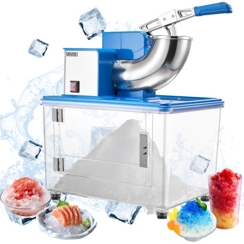 Commercial Ice Crusher 661LBS/H, 350W Electric Snow Cone Machine with 4 Blades, 2000RPM Stainless Steel Shaved Ice Machine with 11 Gal Crushed-Ice Box, for Family Restaurants Bars, Blue