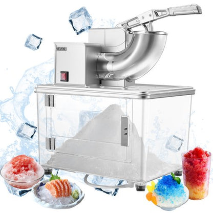 Commercial Ice Crusher 661LBS/H, 350W Electric Snow Cone Machine with 4 Blades, 2000RPM Stainless Steel Shaved Ice Machine with 11 Gal Crushed-Ice Box, for Family Restaurants Bars, Silver