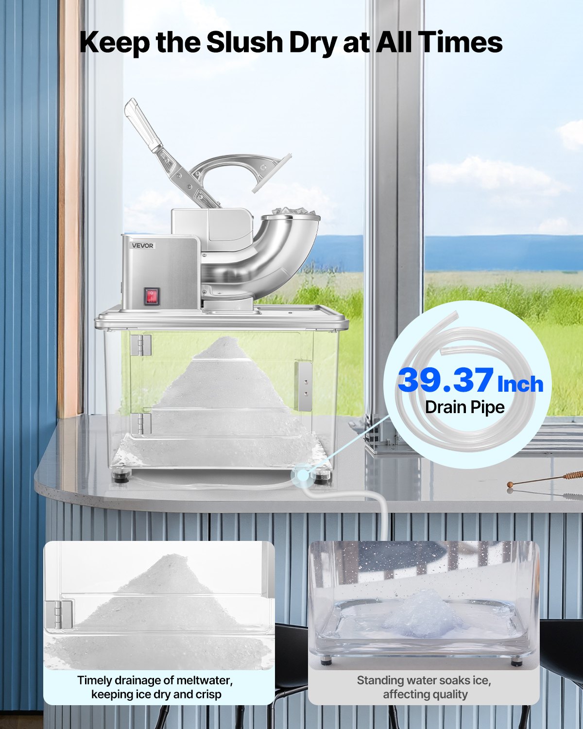 Commercial Ice Crusher 661LBS/H, 350W Electric Snow Cone Machine with 4 Blades, 2000RPM Stainless Steel Shaved Ice Machine with 11 Gal Crushed-Ice Box, for Family Restaurants Bars, Silver