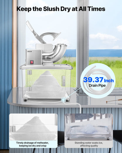 Commercial Ice Crusher 661LBS/H, 350W Electric Snow Cone Machine with 4 Blades, 2000RPM Stainless Steel Shaved Ice Machine with 11 Gal Crushed-Ice Box, for Family Restaurants Bars, Silver