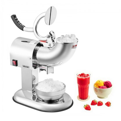 Ice Crusher Machine, 440lbs Per Hour Electric 4 Blades Snow Cone Maker, All Stainless Steel Shaved Ice Machine with Bowl and Cover, 350W 1400RPM Ice-Shaver for Home and Commercial Use, Silver