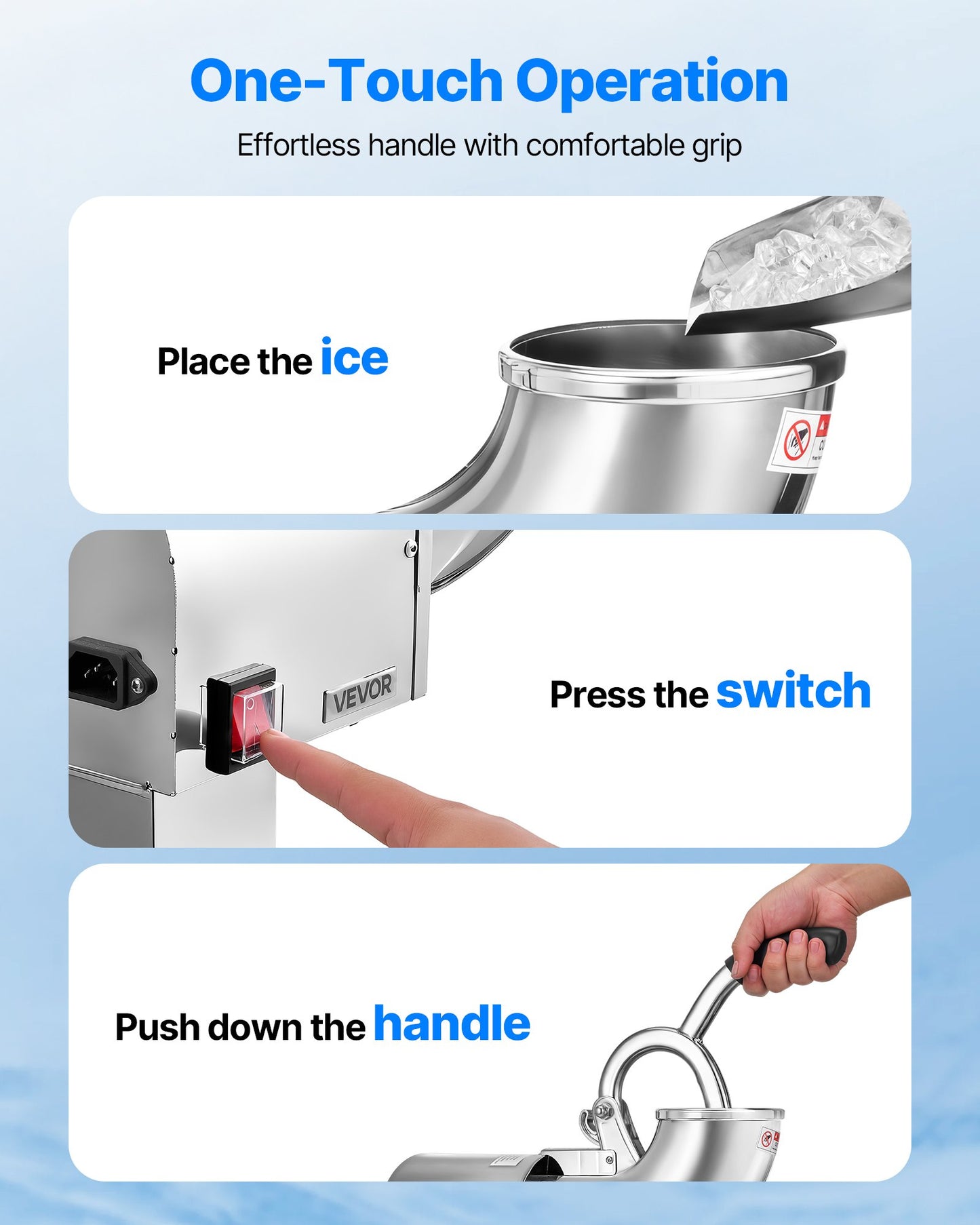 Ice Crusher Machine, 440lbs Per Hour Electric 4 Blades Snow Cone Maker, All Stainless Steel Shaved Ice Machine with Bowl and Cover, 350W 1400RPM Ice-Shaver for Home and Commercial Use, Silver