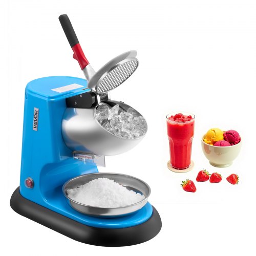 Ice Crusher Machine, 220lbs Per Hour Electric 4 Blades Snow Cone Maker, Stainless Steel Shaved Ice Machine with Bowl and Cover, 300W 1400RPM Ice-Shaver for Home and Commercial Use, Blue
