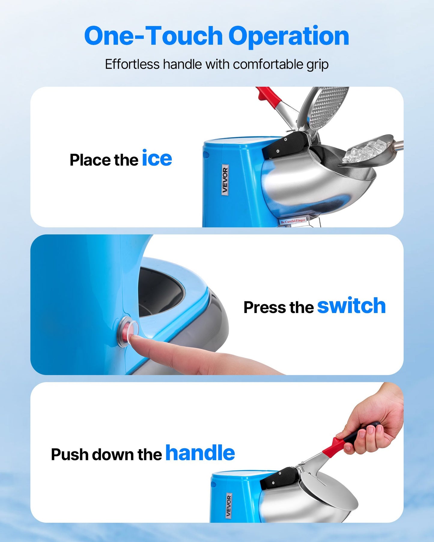 Ice Crusher Machine, 220lbs Per Hour Electric 4 Blades Snow Cone Maker, Stainless Steel Shaved Ice Machine with Bowl and Cover, 300W 1400RPM Ice-Shaver for Home and Commercial Use, Blue