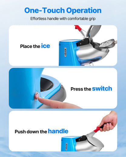 Ice Crusher Machine, 220lbs Per Hour Electric 4 Blades Snow Cone Maker, Stainless Steel Shaved Ice Machine with Bowl and Cover, 300W 1400RPM Ice-Shaver for Home and Commercial Use, Blue