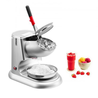 Ice Crusher Machine, 220lbs Per Hour Electric 4 Blades Snow Cone Maker, Stainless Steel Shaved Ice Machine with Bowl and Cover, 300W 2000RPM Ice-Shaver for Home and Commercial Use, Silver