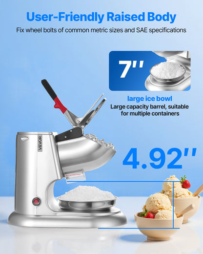 Ice Crusher Machine, 220lbs Per Hour Electric 4 Blades Snow Cone Maker, Stainless Steel Shaved Ice Machine with Bowl and Cover, 300W 2000RPM Ice-Shaver for Home and Commercial Use, Silver