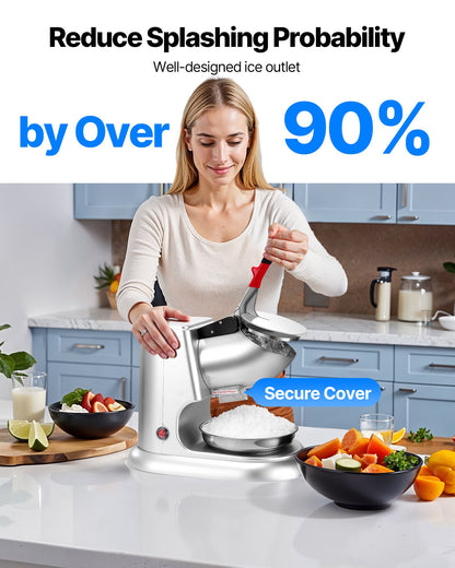 Ice Crusher Machine, 220lbs Per Hour Electric 4 Blades Snow Cone Maker, Stainless Steel Shaved Ice Machine with Bowl and Cover, 300W 2000RPM Ice-Shaver for Home and Commercial Use, Silver