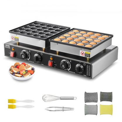 50PCS Mini Dutch Pancake Maker, Non-stick Stainless Steel Dorayaki Baker, 1800W Commercial Electric Poffertjes Grill Pan, Dual Temp & Time Control, for Kitchen Restaurant Breakfast Dessert
