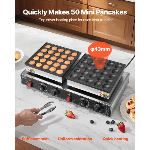 50pcs Mini Dutch Pancake Iron Commercial Dorayaki Baker Non-stick 1800W