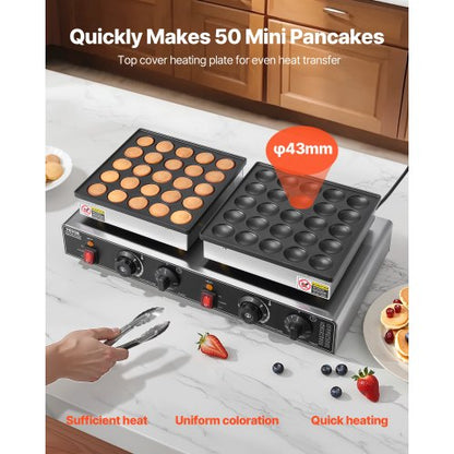 50pcs Mini Dutch Pancake Iron Commercial Dorayaki Baker Non-stick 1800W