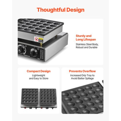 50pcs Mini Dutch Pancake Iron Commercial Dorayaki Baker Non-stick 1800W