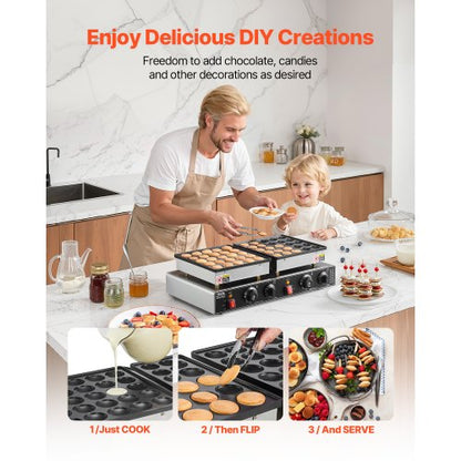 50pcs Mini Dutch Pancake Iron Commercial Dorayaki Baker Non-stick 1800W