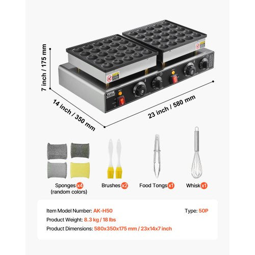 50pcs Mini Dutch Pancake Iron Commercial Dorayaki Baker Non-stick 1800W