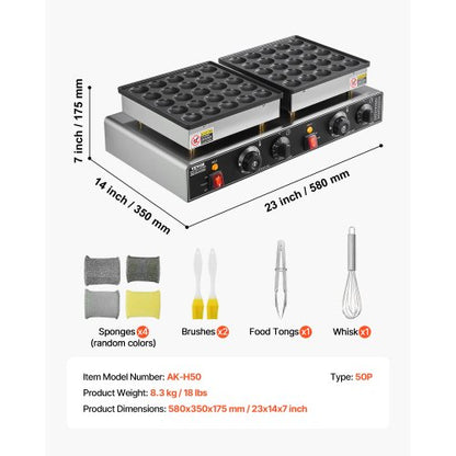 50pcs Mini Dutch Pancake Iron Commercial Dorayaki Baker Non-stick 1800W