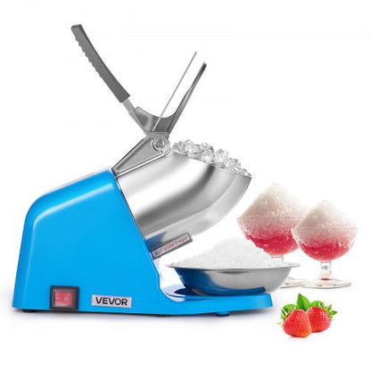 Ice Crusher Machine, 286lbs Per Hour Electric 4 Blades Snow Cone Maker, Stainless Steel Shaved Ice Machine with Bowl and Cover, 300W 2000RPM Ice-Shaver for Home and Commercial Use, Blue