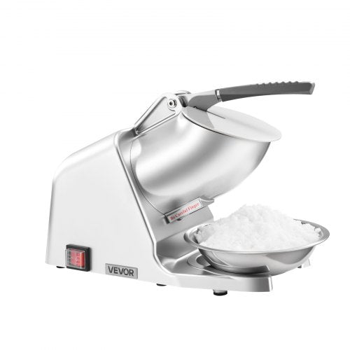 Ice Crusher Machine, 143lbs Per Hour Electric 2 Blades Snow Cone Maker, Stainless Steel Shaved Ice Machine with Bowl and Cover, 300W 2000RPM Ice-Shaver for Home and Commercial Use, Silver