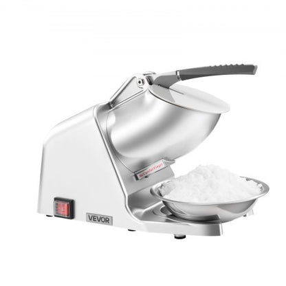 Ice Crusher Machine, 286lbs Per Hour Electric 4 Blades Snow Cone Maker, Stainless Steel Shaved Ice Machine with Bowl and Cover, 300W 2000RPM Ice-Shaver for Home and Commercial Use, Silver