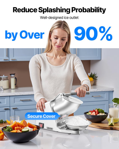 Ice Crusher Machine, 286lbs Per Hour Electric 4 Blades Snow Cone Maker, Stainless Steel Shaved Ice Machine with Bowl and Cover, 300W 2000RPM Ice-Shaver for Home and Commercial Use, Silver