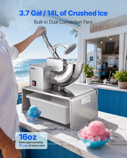 Commercial Ice Shaver Machine, 661 LBS/H Electric Ice Crusher with Replaceable Container, 350W Premium Motor, 4 Blades, Shaved Snow Cone Machine Ice Maker for Dessert Shop Bar Party, Silver