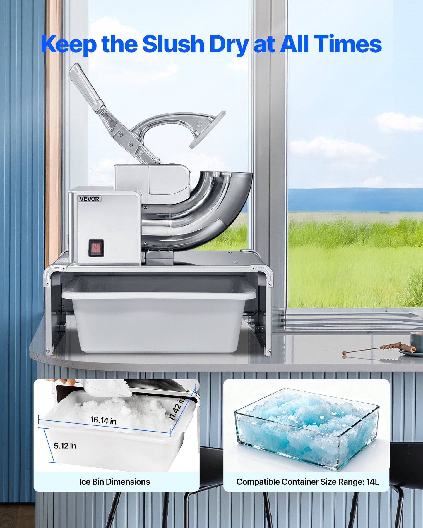 Commercial Ice Shaver Machine, 661 LBS/H Electric Ice Crusher with Replaceable Container, 350W Premium Motor, 4 Blades, Shaved Snow Cone Machine Ice Maker for Dessert Shop Bar Party, Silver