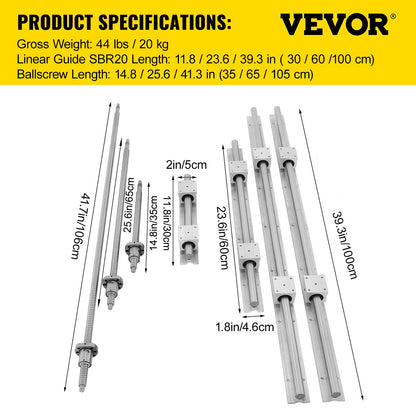 Linear Rail, Ballscrew x 3, RM1605-350mm 650mm 1050mm x 2 Linear Rail Support, 12 CNC Kit Linear Shaft Optical Axis
