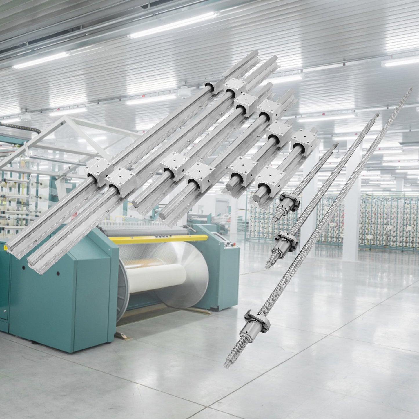 Linear Rail, Ballscrew x 3, RM1605-350mm 650mm 1050mm x 2 Linear Rail Support, 12 CNC Kit Linear Shaft Optical Axis