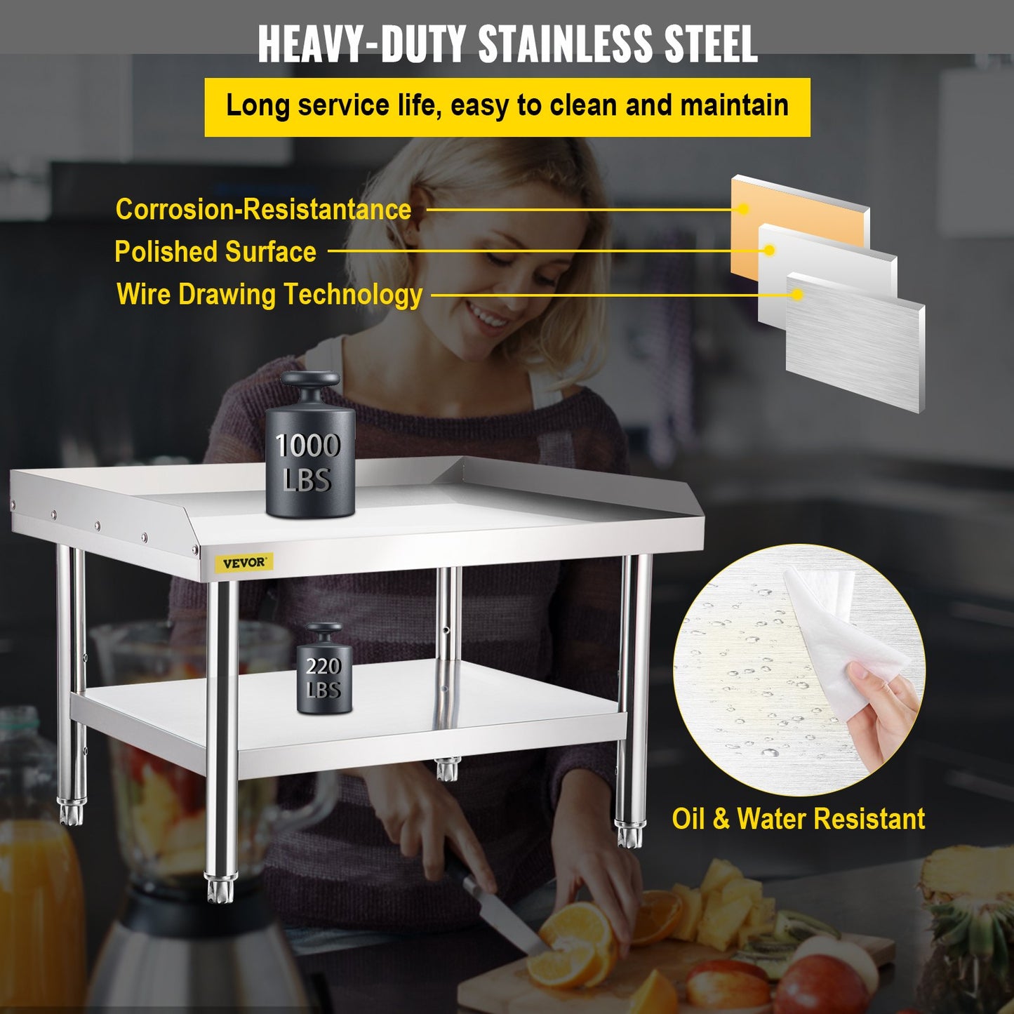 Stainless Steel Equipment Grill Stand, 48 x 30 x 24 Inches Stainless Table, Grill Stand Table with Adjustable Storage Undershelf, Equipment Stand Grill Table for Hotel, Home, Restaurant Kitchen
