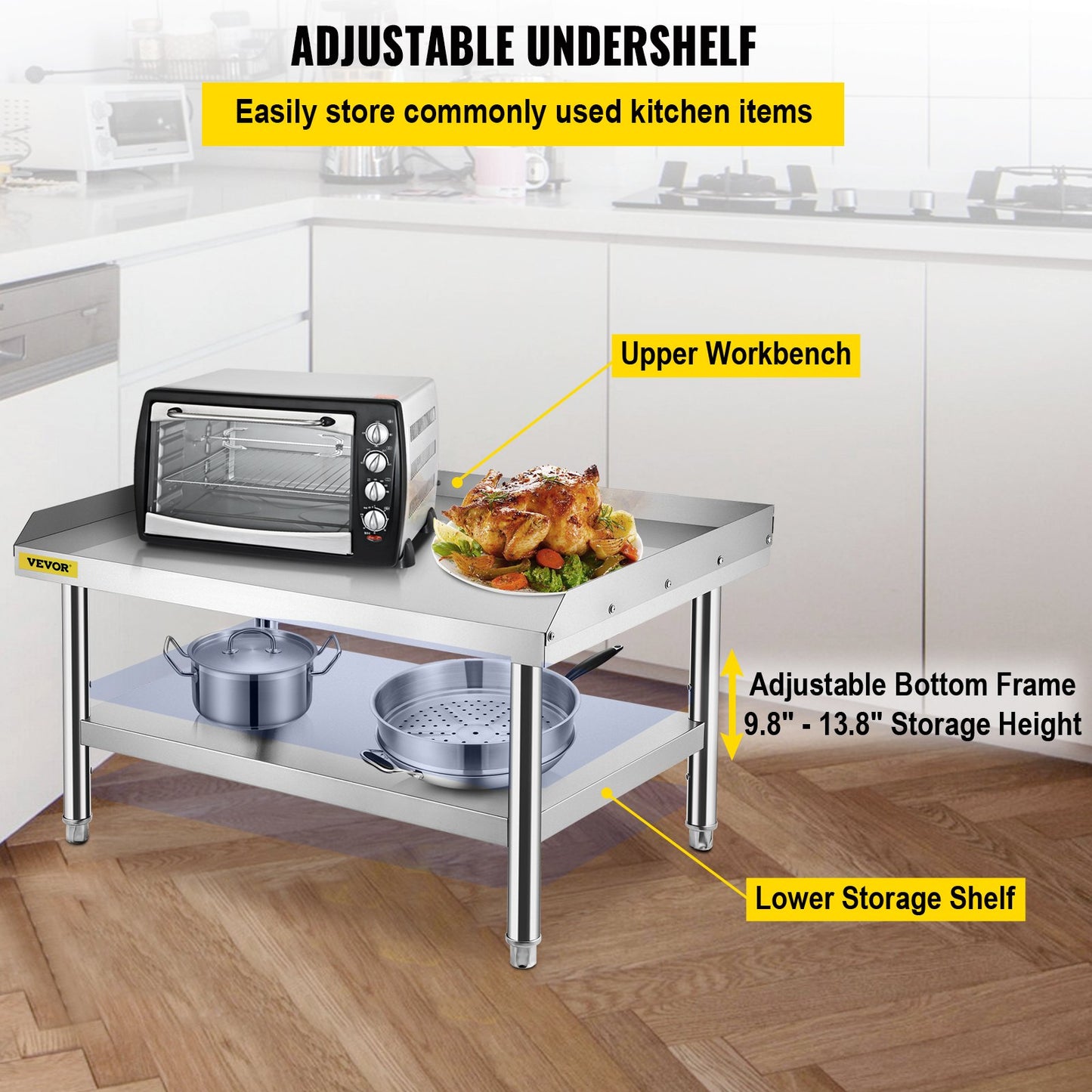 Stainless Steel Equipment Grill Stand, 48 x 30 x 24 Inches Stainless Table, Grill Stand Table with Adjustable Storage Undershelf, Equipment Stand Grill Table for Hotel, Home, Restaurant Kitchen
