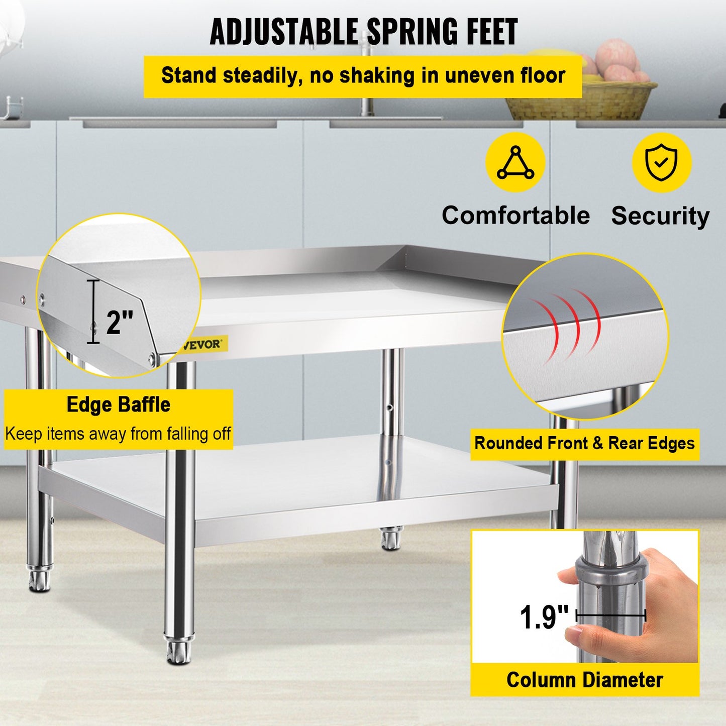 Stainless Steel Equipment Grill Stand, 48 x 30 x 24 Inches Stainless Table, Grill Stand Table with Adjustable Storage Undershelf, Equipment Stand Grill Table for Hotel, Home, Restaurant Kitchen