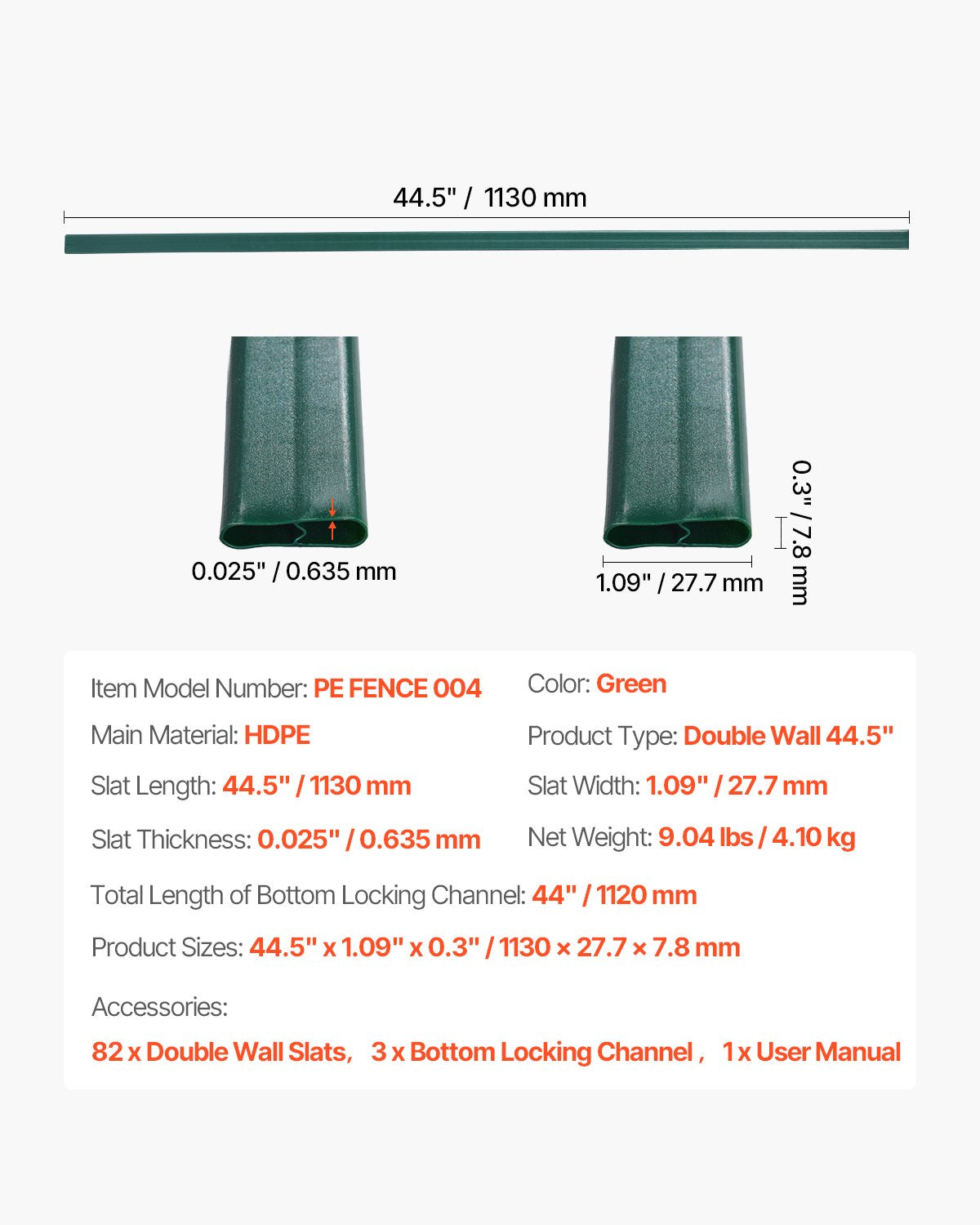 Maschendrahtzaun-Sichtschutzlamellen, doppelwandig, für 4 Fuß hohen Zaun, unteres Schloss